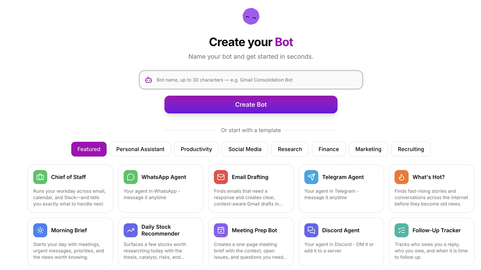 Create Bots from Preset Templates